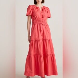 Quince 100% Organic Cotton Poplin Tiered Dress Spiced Coral Size S
